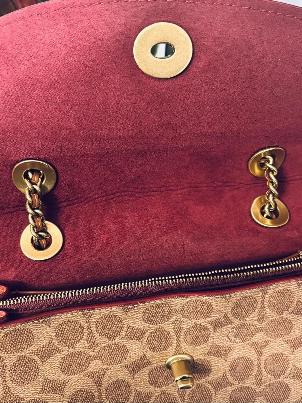 Coach Signature Canvas and Leather Crossbody in Cognac/Tan